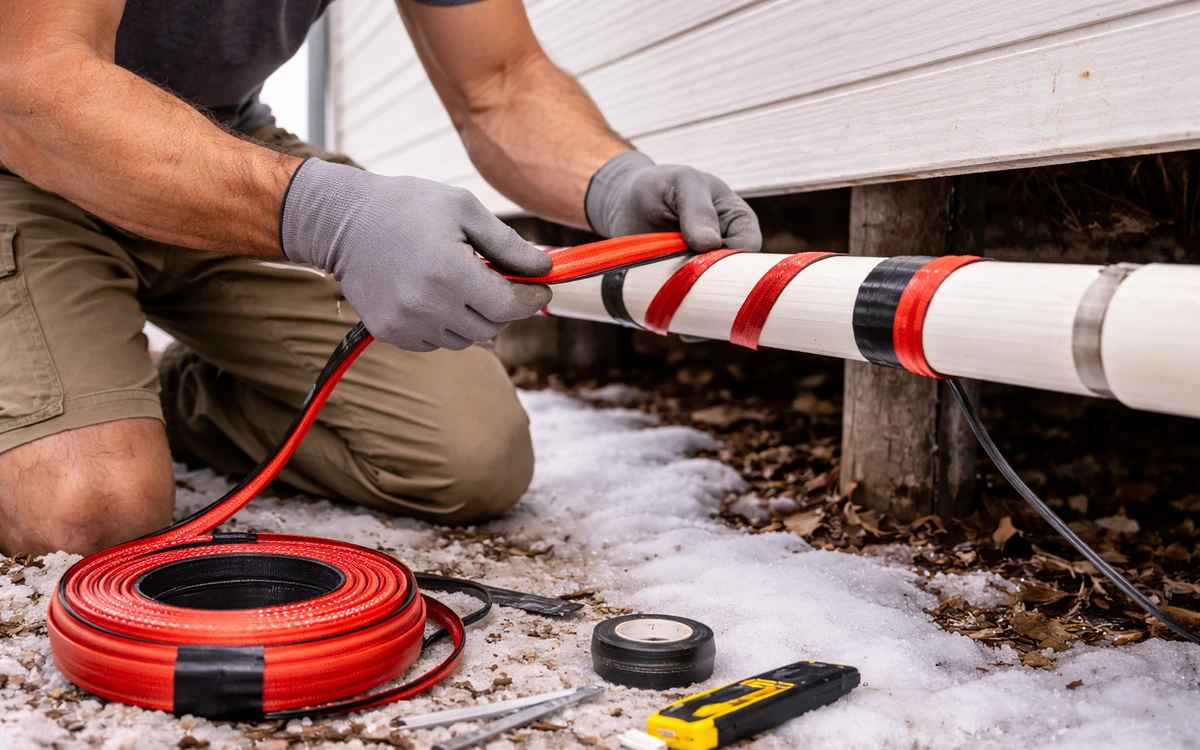 Mobile home heat tape installation freeze protection